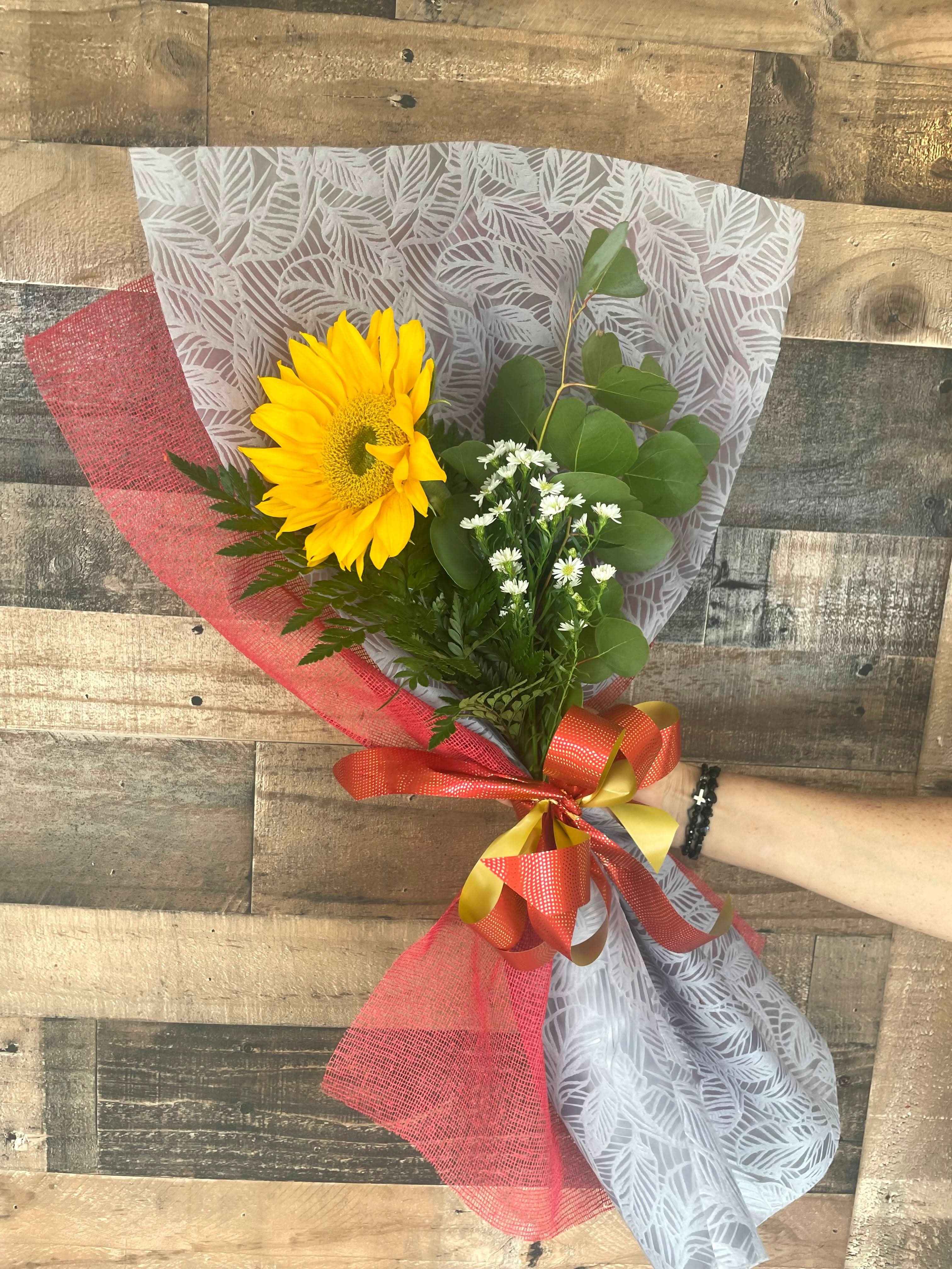 Bouquet de 1 GIRASOL / 1 ROSA - FLOVERS